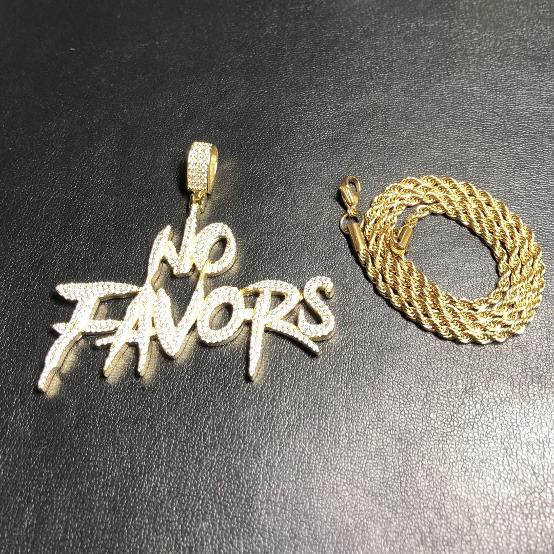 【新品】No favors ネックレス モチーフ 文字 ゴールド ロープチェーン