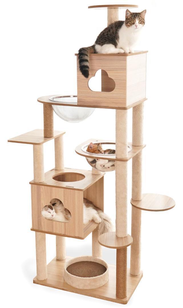 キャットタワー 木製 宇宙船カプセル 大型 多頭飼い 据え置き型 大型猫 爪とぎ