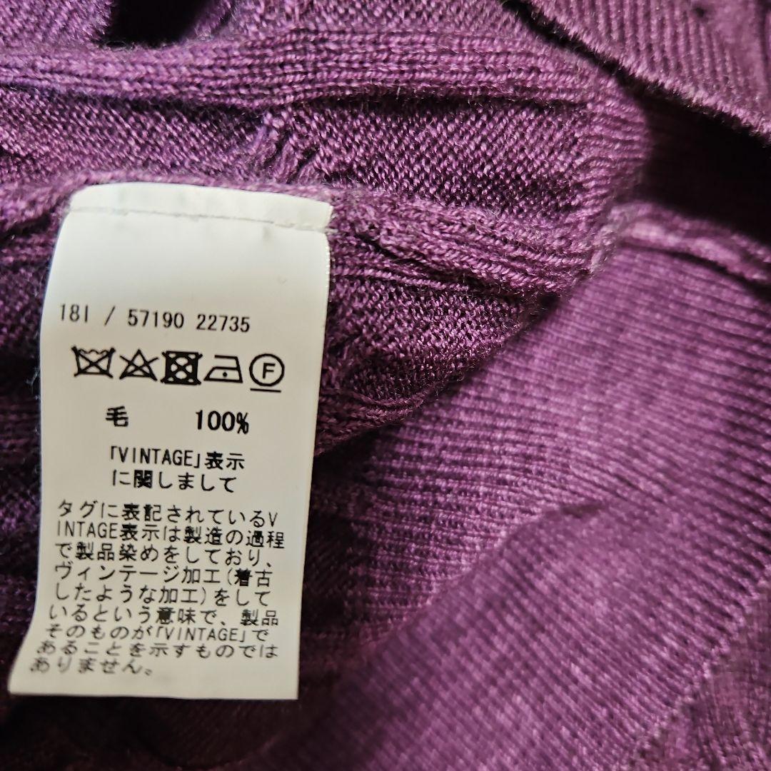未使用　グランサッソ　ウールケーブルクルーネックニットS46ボルドー定価約5万円