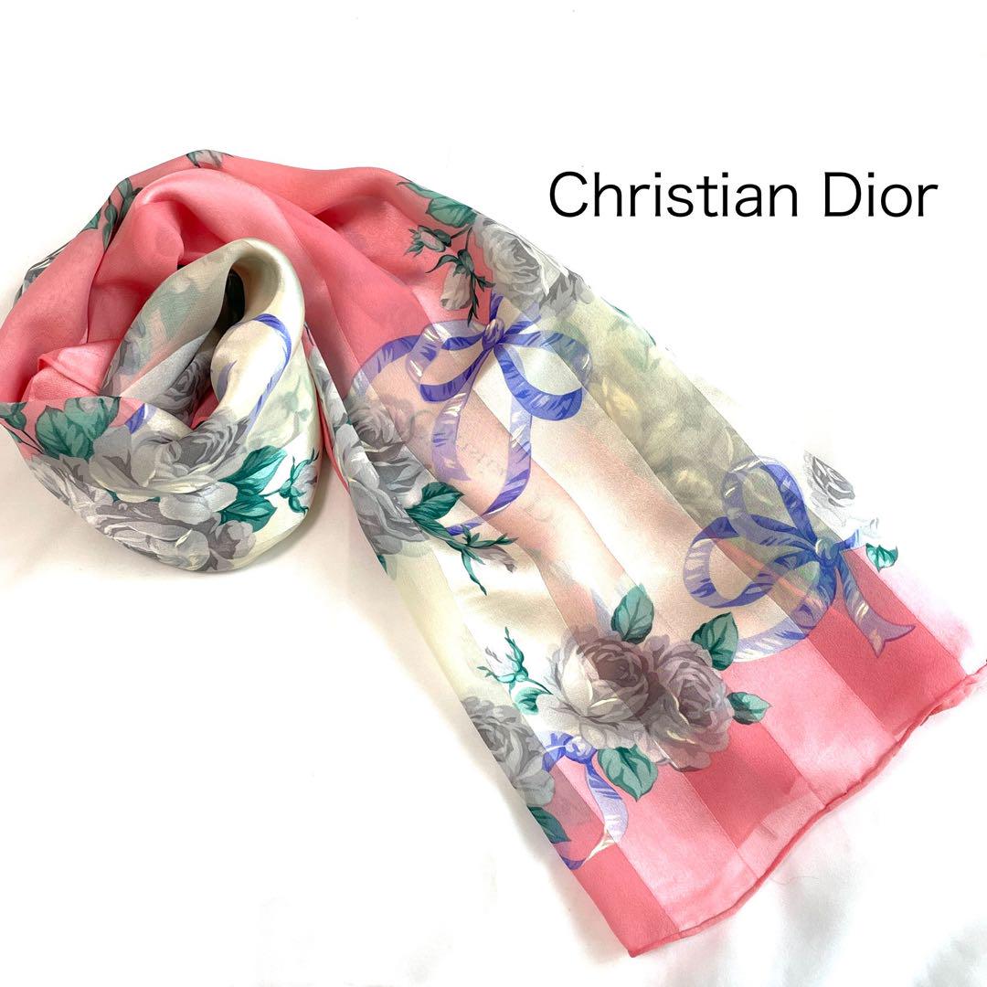 Christian Dior大判シルクスカーフ 薔薇のブーケ ピンク - メルカリ