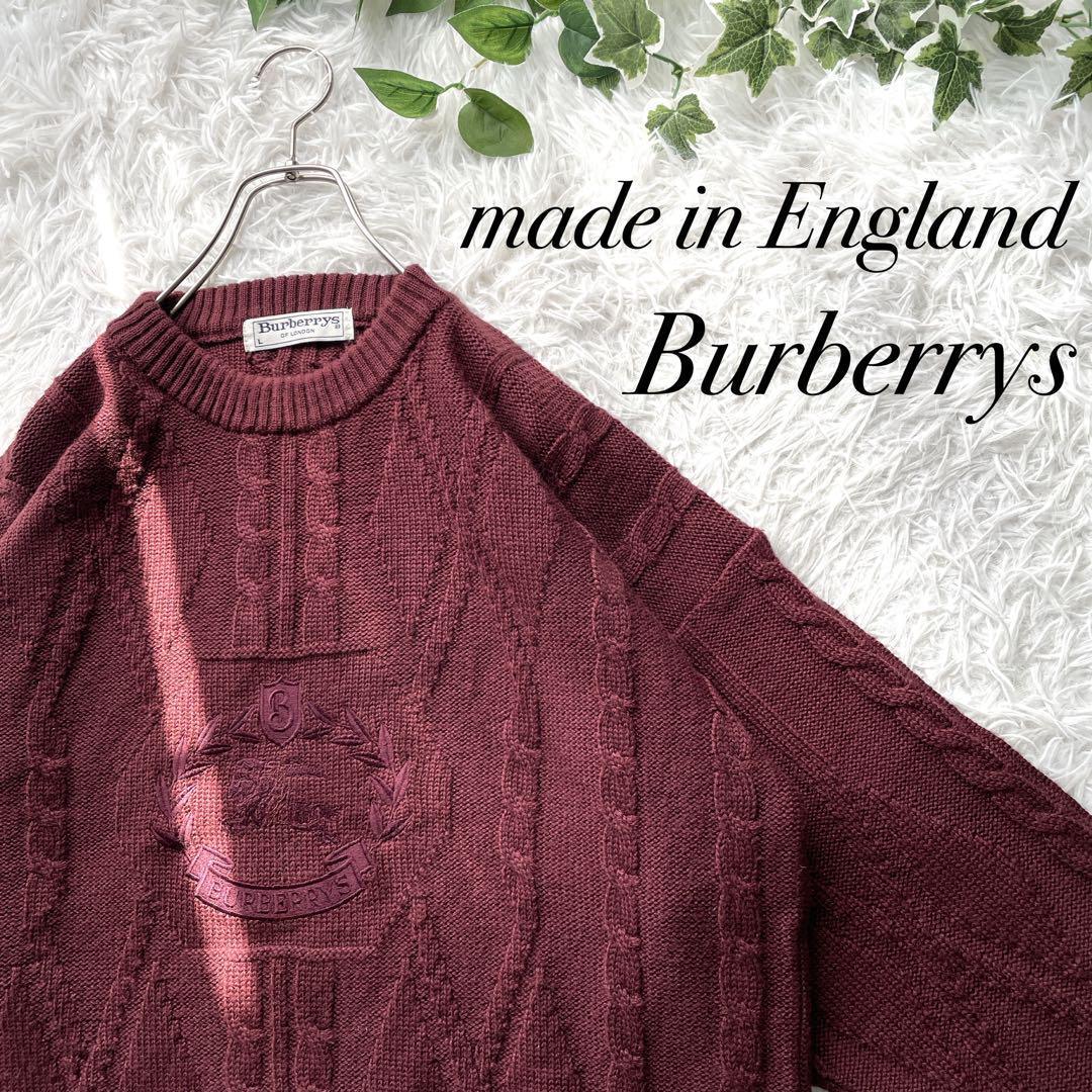 英国製 希少 オールド Burberrys ホースロゴ 刺繍 ニット ケーブル