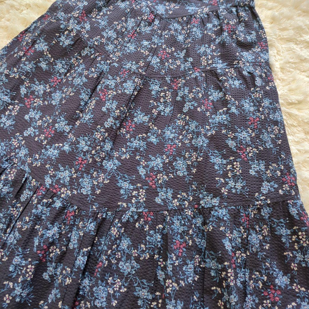 極美品⭐︎シーニューヨーク スカート 花柄 シアサッカー 紺色