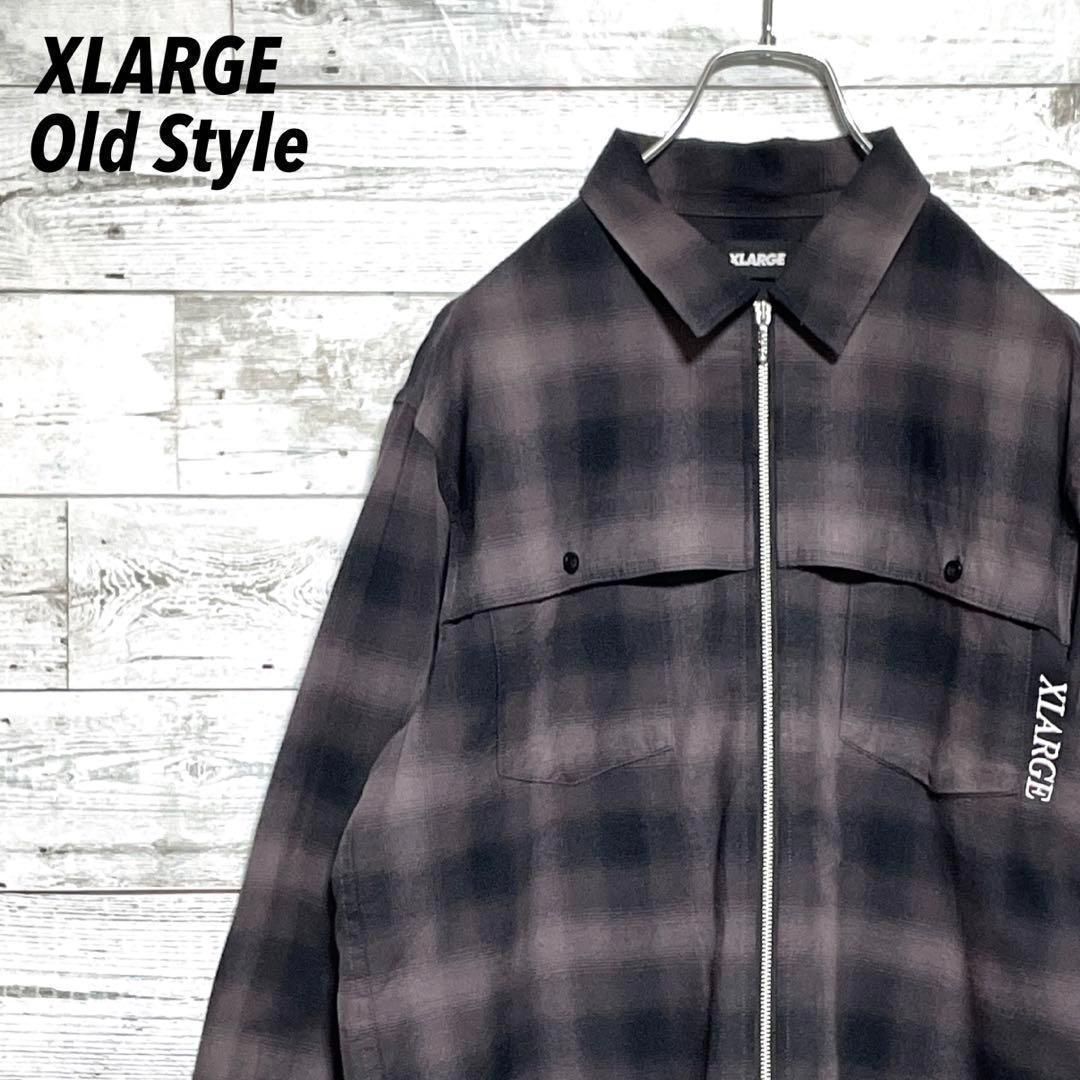 《大人気》XLARGE☆エクストララージ☆M☆オンブレチェック☆薄手☆ロゴ刺繍