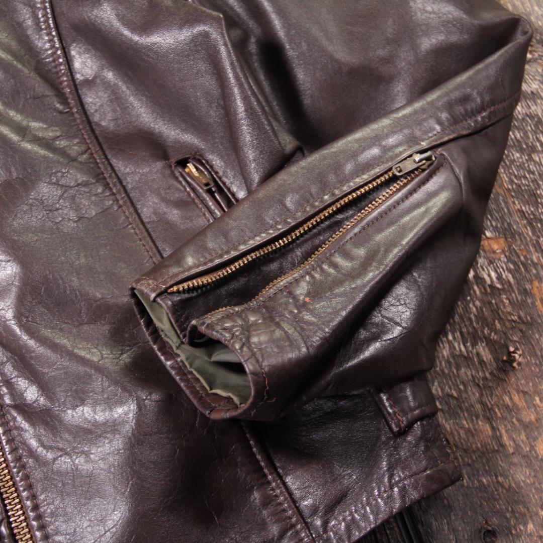 SP古着　本革　レザージャケット７０s ライダース　ブラウン　タロンジップXL