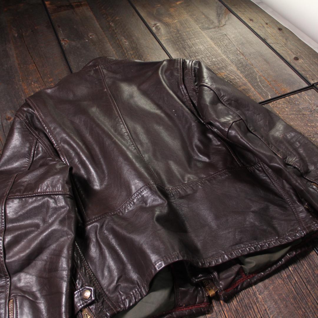 SP古着　本革　レザージャケット７０s ライダース　ブラウン　タロンジップXL