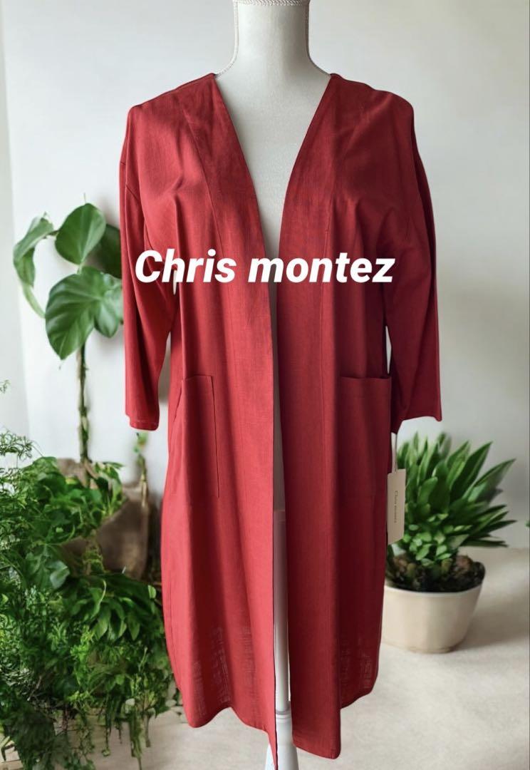 新品【Chris montez】ノーカラージャケット　レッド系　M