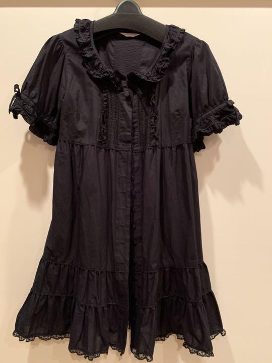 PINK HOUSE　ピンクハウス　モチーフ　ピコフリル　チュニック　　薄い黒 PINK HOUSE ピコフリルピンタックレース黒チュニック