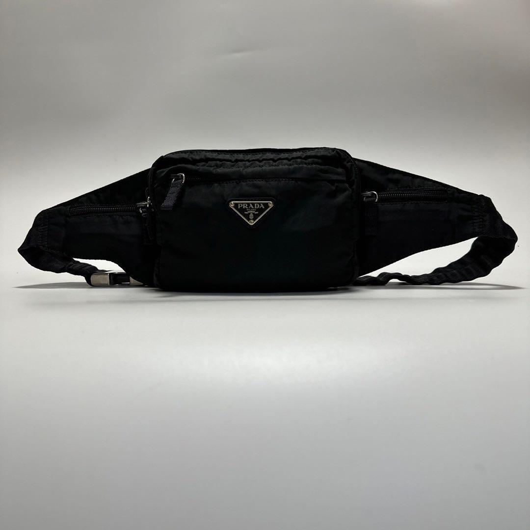 602【美品】プラダ　三角ロゴ　ナイロン　ブラック　ウエストポーチ　ショルダー.