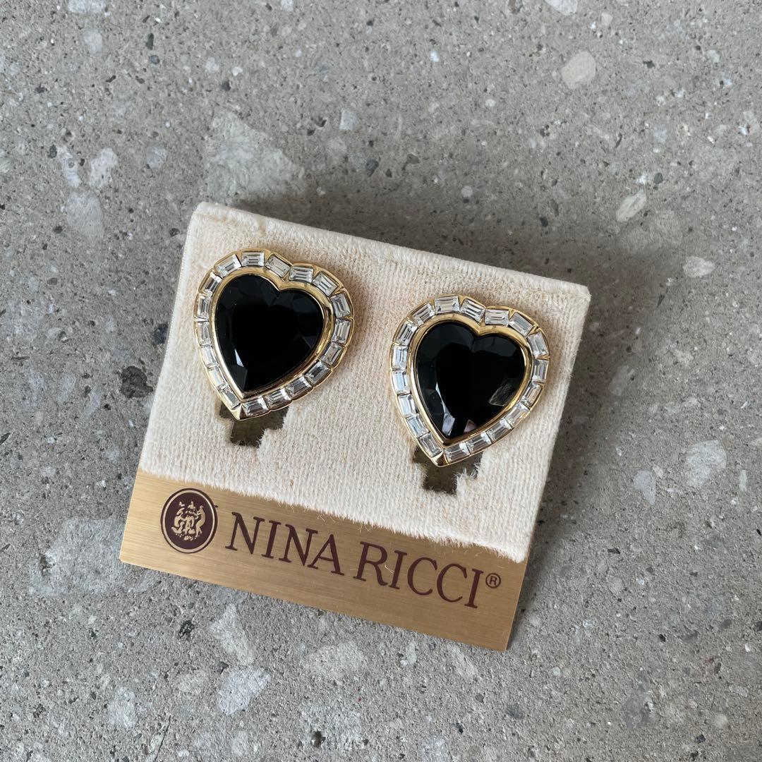 ニナリッチ ヴィンテージ ブラック ハート イヤリング