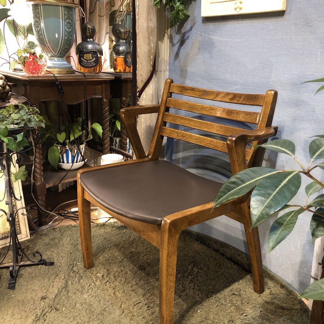 桜子　L １ヴィンテージ  旭川家具　ナラ無垢　ショートアームチェア