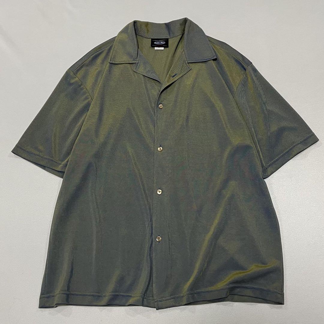 90s USA製 玉虫 レーヨン オープンカラーシャツ ドレープ 光沢 B系