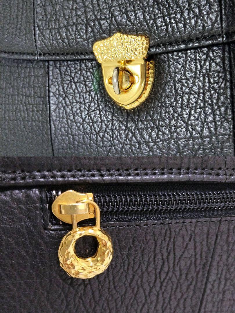 シャークスキン　本革　ハンドバッグ　金具　金　フォーマル　黒