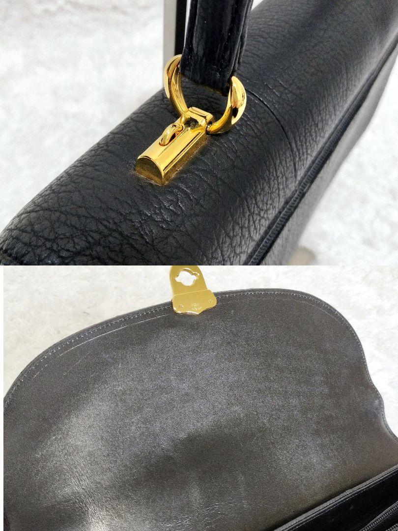 シャークスキン　本革　ハンドバッグ　金具　金　フォーマル　黒
