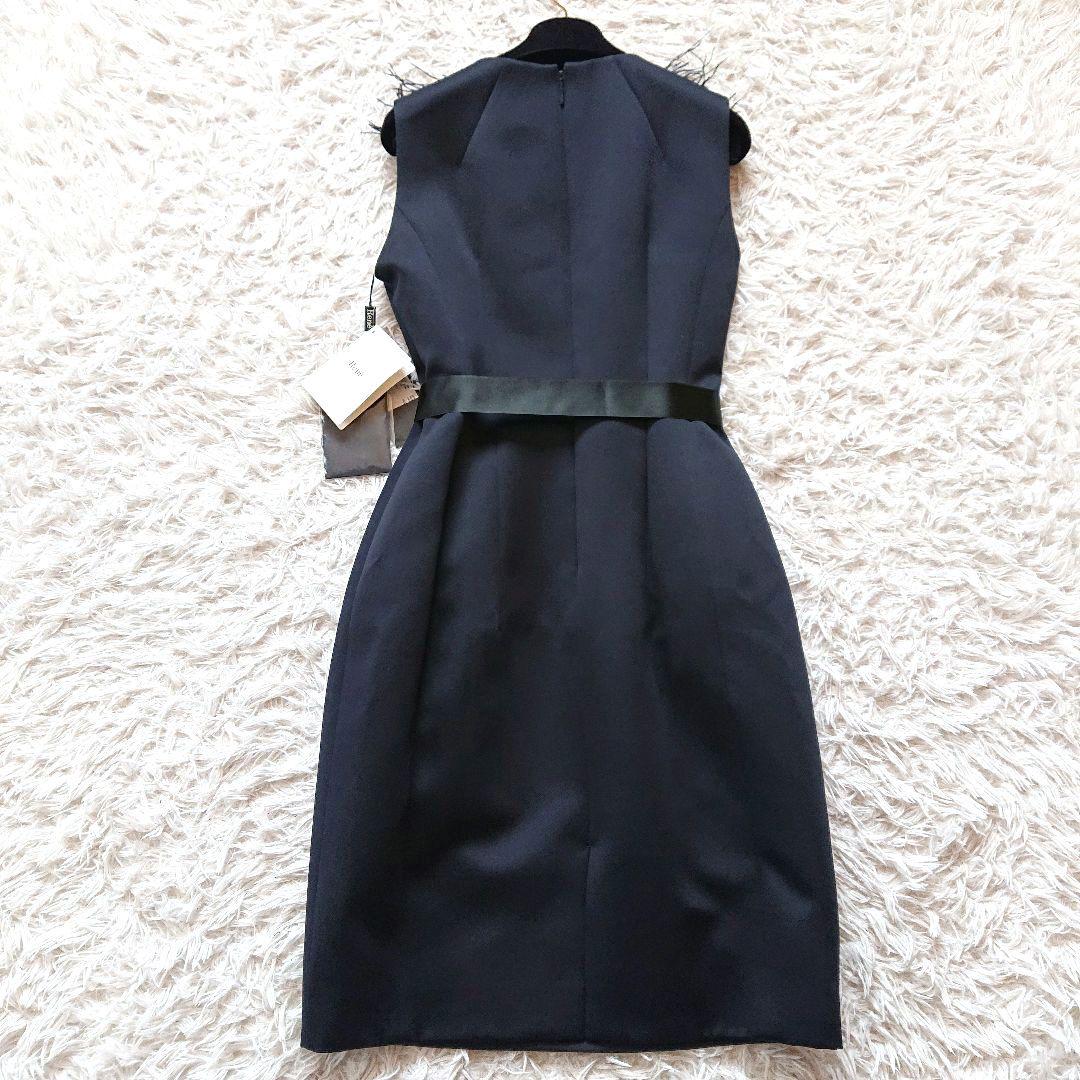 新品【Rene】ルネ ストーン フェザー ノースリーブ ワンピース ベルト付き