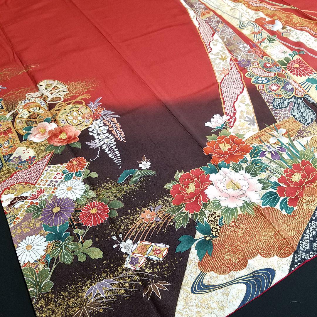 A582【着物と帯 京月花】M 身長152㎝～162㎝■古典熨斗刺繍振袖袷広衿■