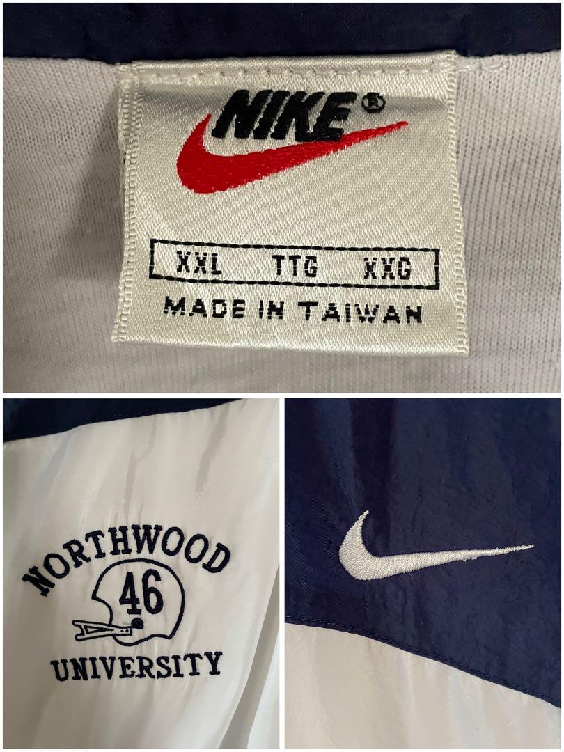 NIKE ナイキ ナイロンジャケット 白タグ 刺繍 カレッジ 白 紺 2XL
