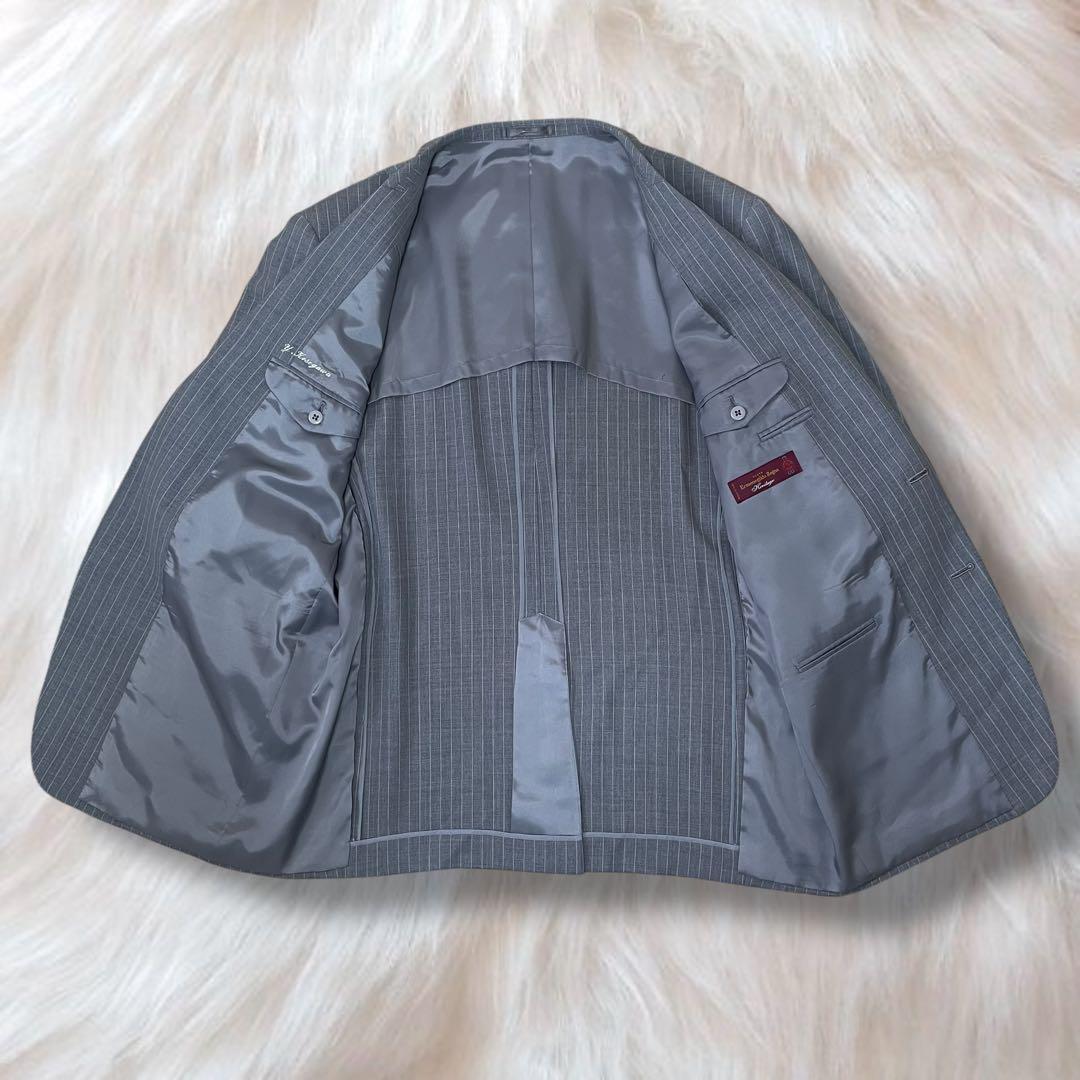 極美品 エルメネジルドゼニア セットアップスーツ グレー L ウール ストライプ