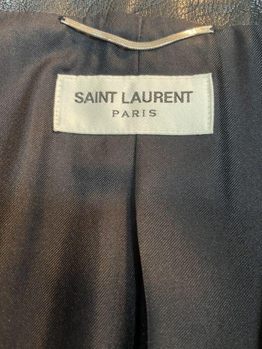 美品 50 SAINTLAURENT Y2kq0-m45382039890 サンローラン ラペルレザーレッドジャケット 超歓迎特価