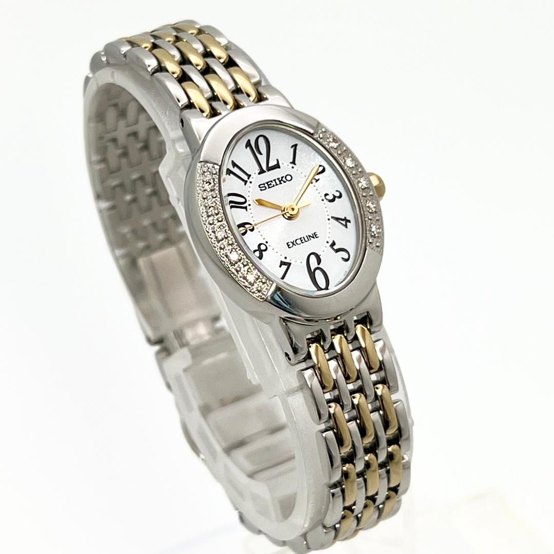 稼動品　SEIKO エクセリーヌ　10Pダイヤ　ソーラー　コンビカラー　腕時計