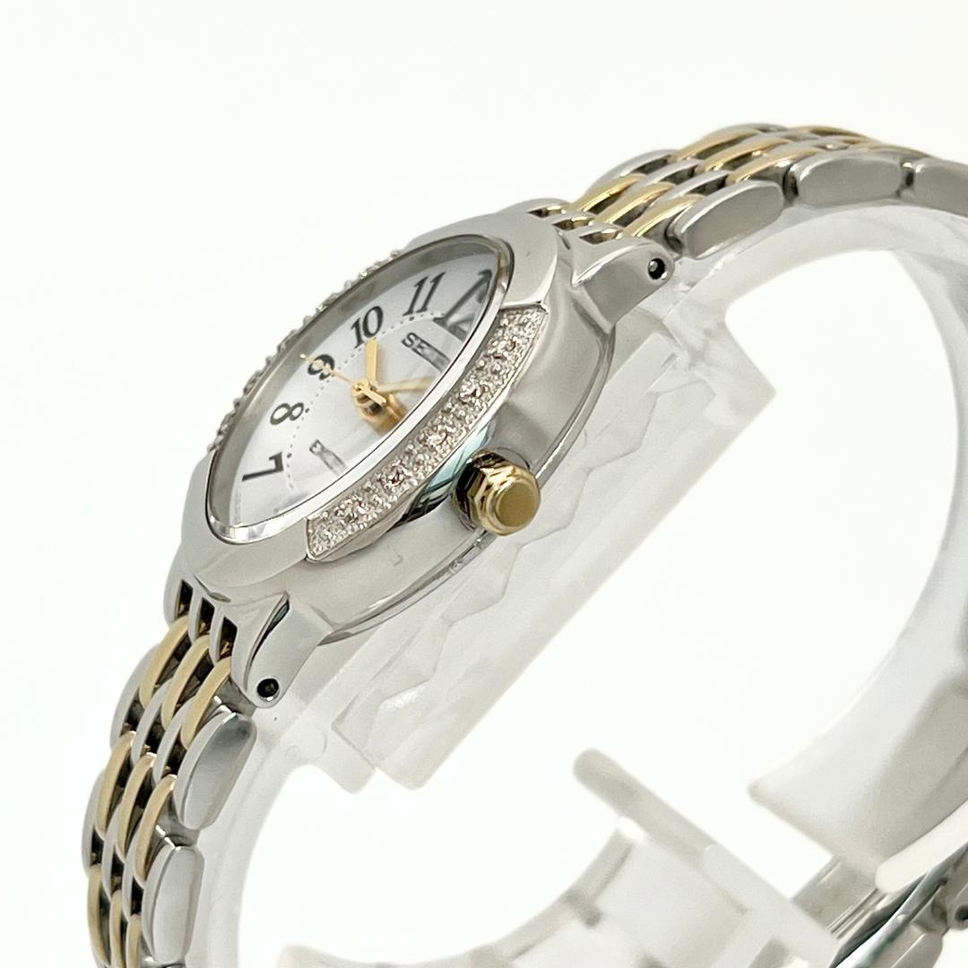 稼動品　SEIKO エクセリーヌ　10Pダイヤ　ソーラー　コンビカラー　腕時計