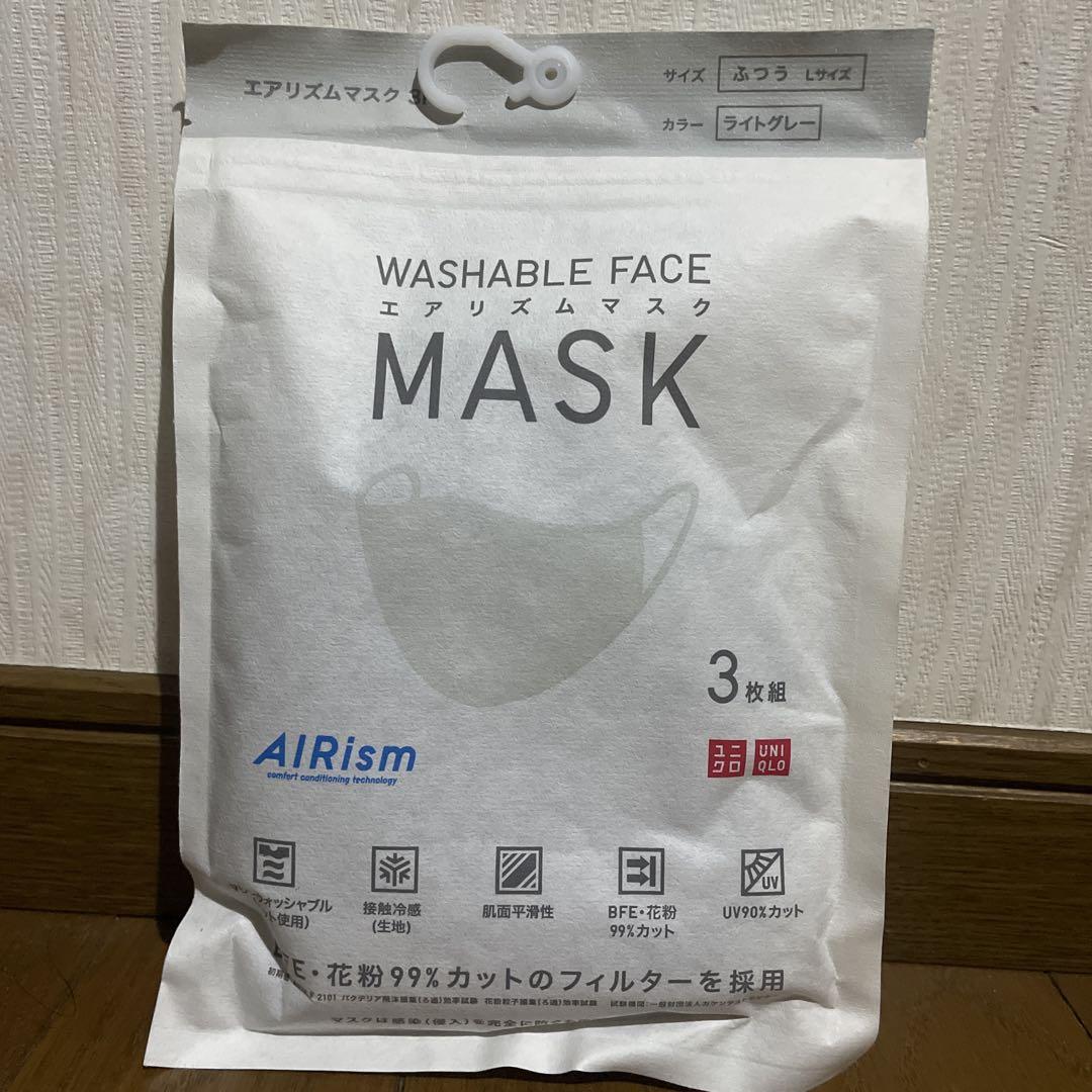 UNIQLO AIRism 洗えるフェイスマスク L グレー 3枚入り