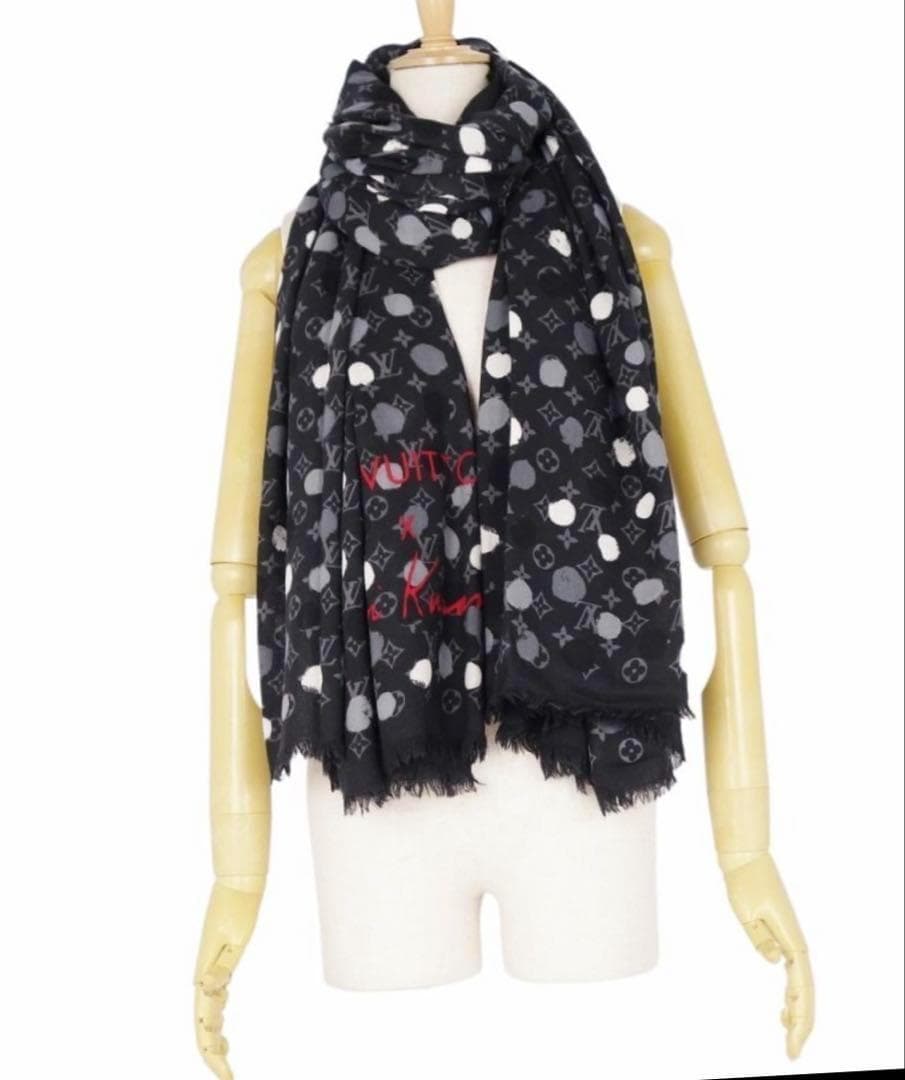 ルイヴィトン 草間彌生2023年ストールペインティッドドットショール ブラック