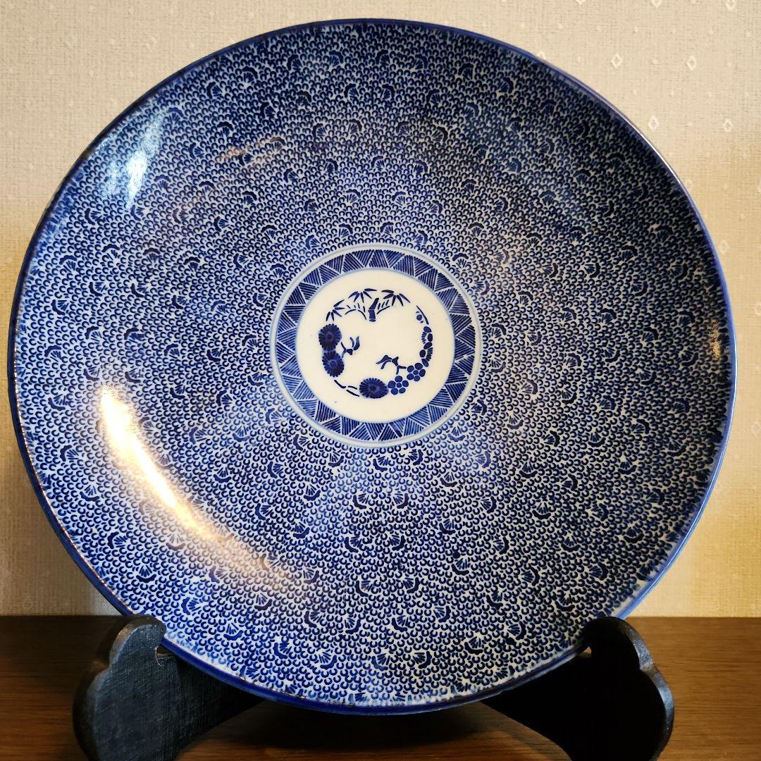 古伊万里 染付 微塵唐草 大皿 41㎝ - 生活骨董と古布の
