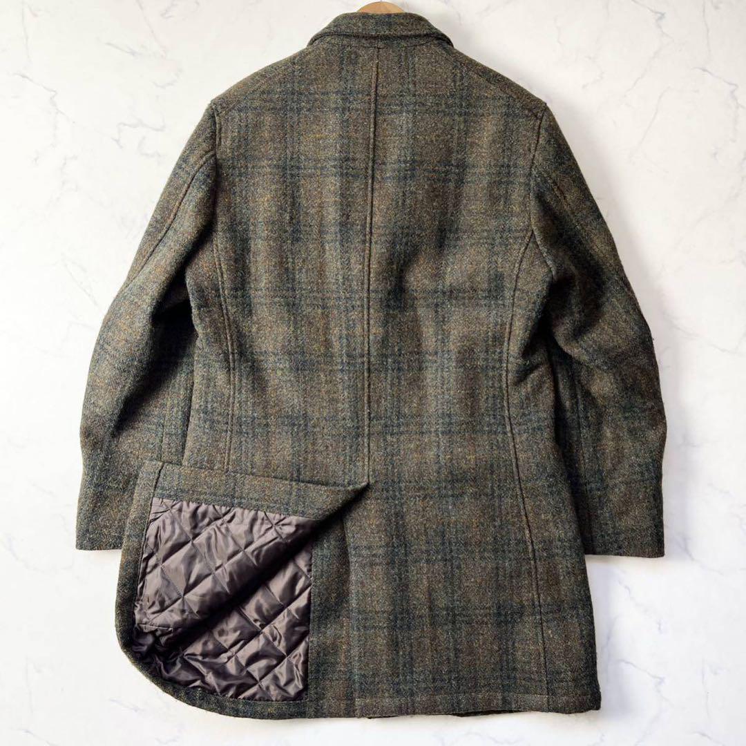 【美品】Harris Tweed チェック チェスターコート ウール XL
