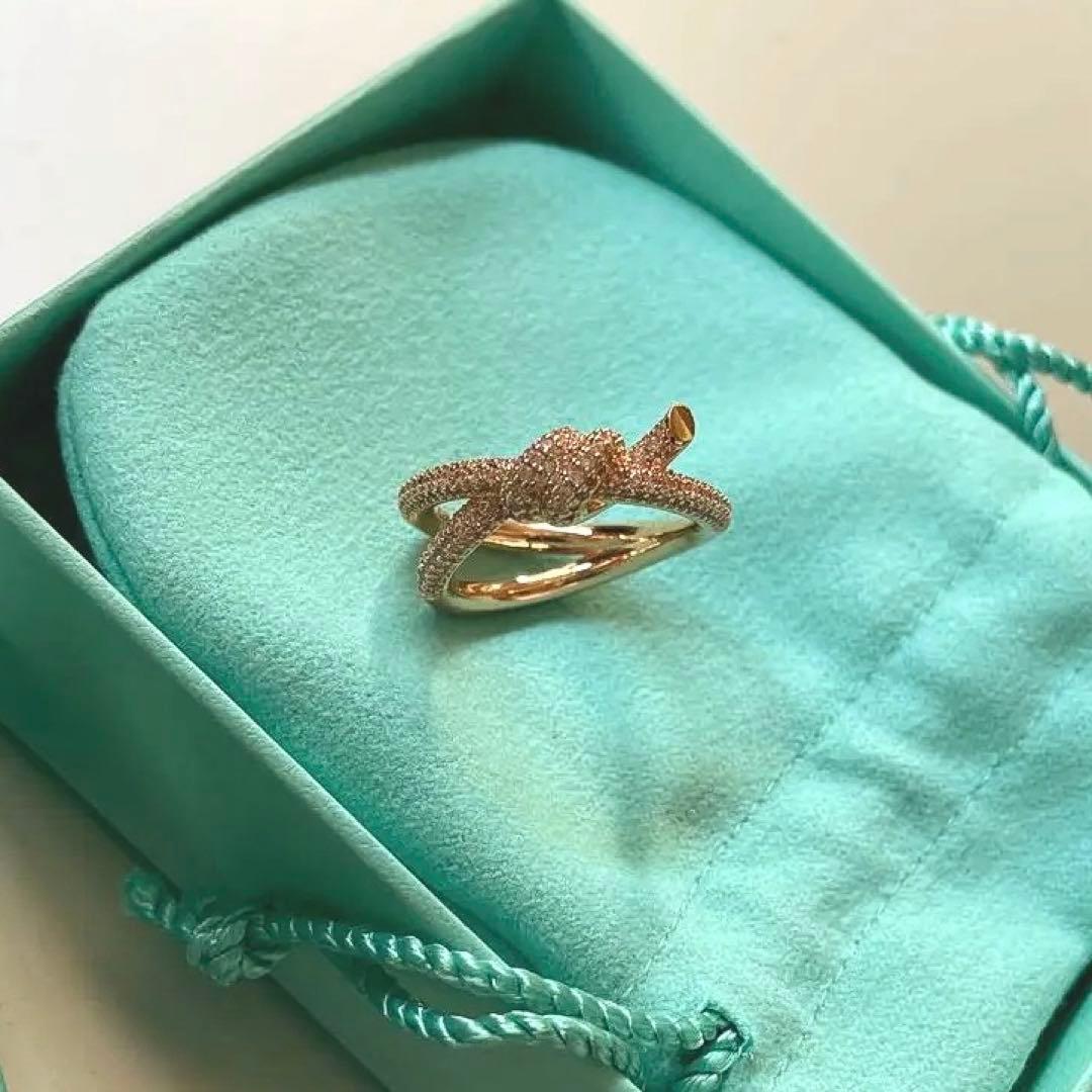 ［美品］特注品　ノットリング　ダブル　ピンクゴールド　silver CZ 16号