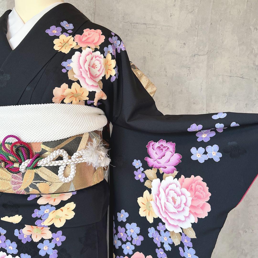振袖フルセット　ブランド　森英恵　ブラック　黒　大人かわいい　m4 成人式