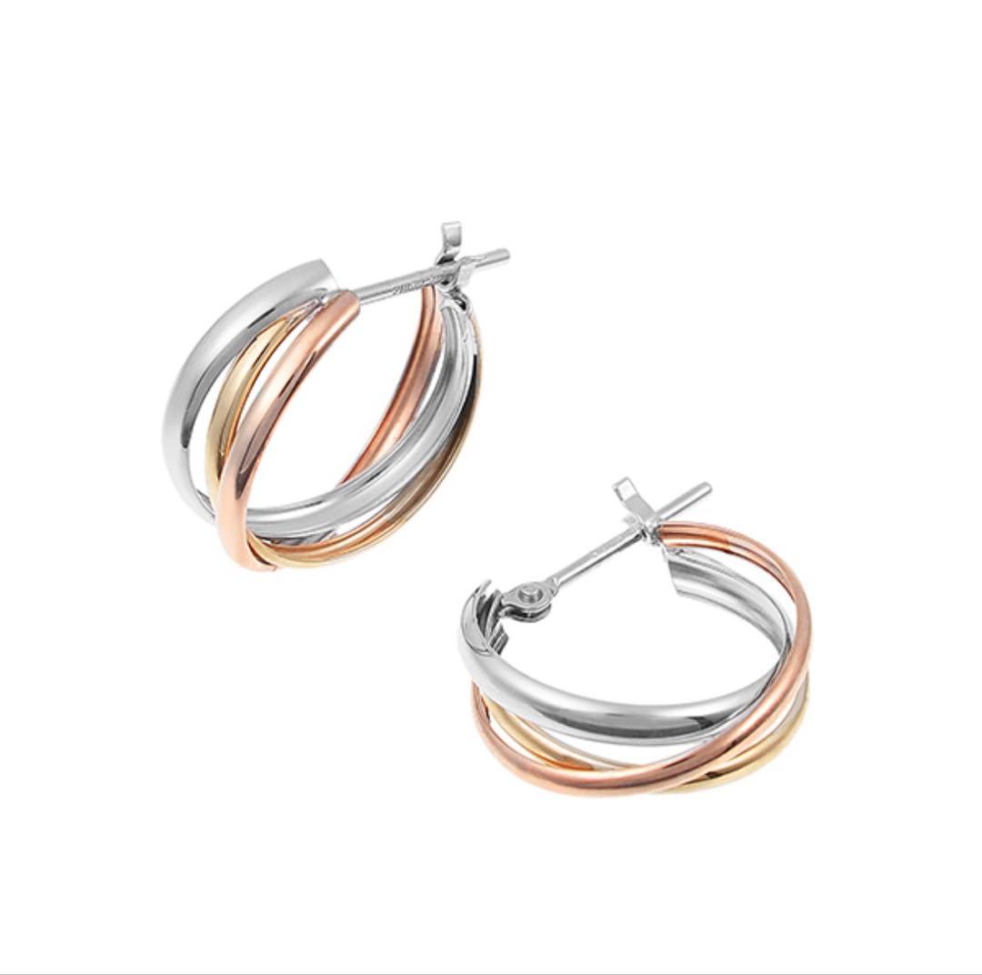 ジュエリーツツミ K10 3色フープピアスJEWELRY TSUTSUMI