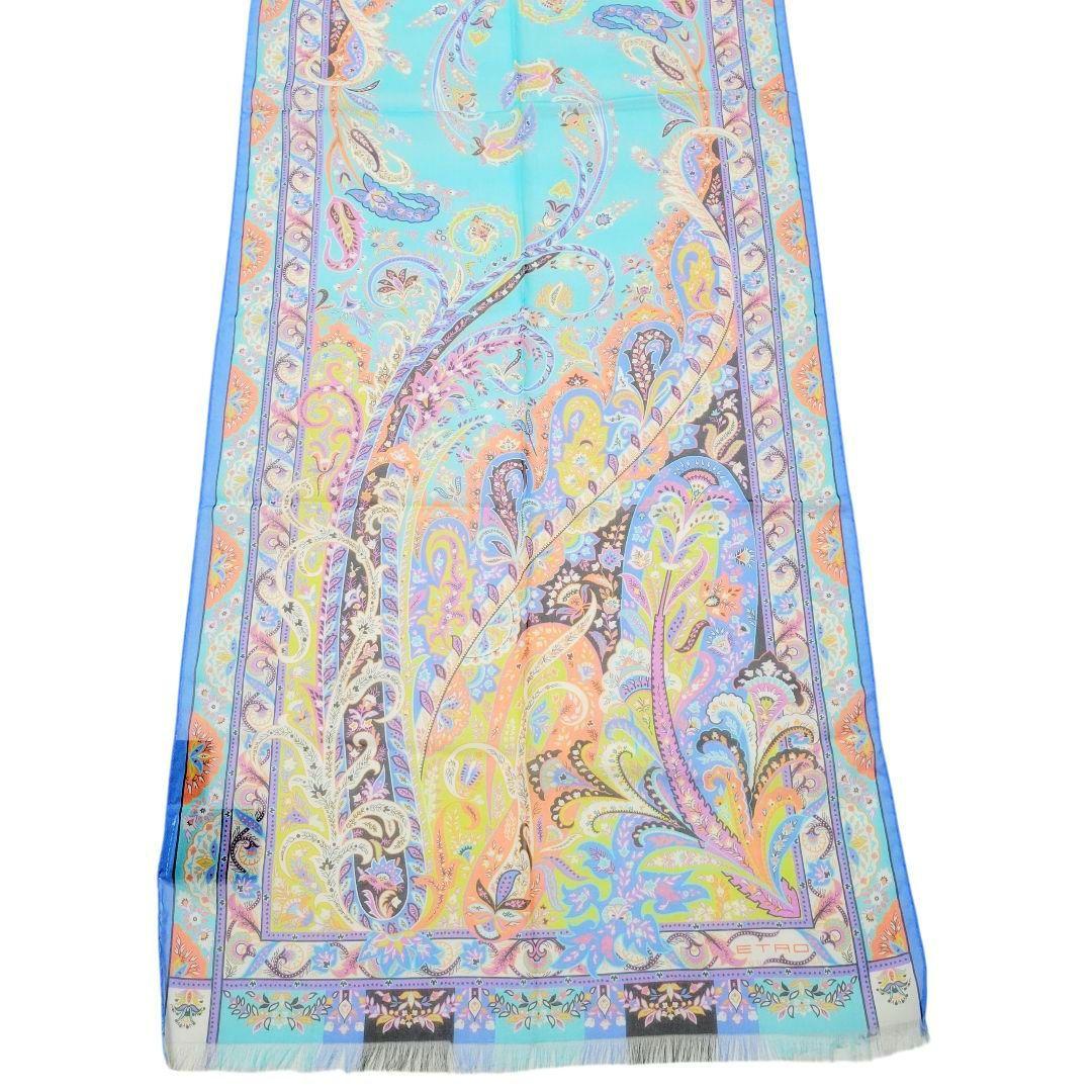 【美品】ETRO スカーフ 87×85 ペイズリー シルク ブルー エトロ ETRO シルクストール/スカーフ ペイズリー柄 ブルー系