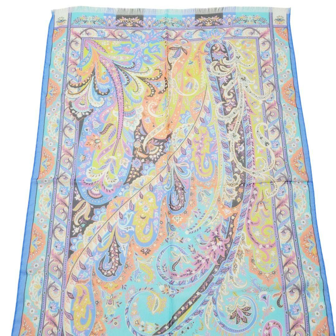 ETROスカーフ新品シルク箱付BTSユンギSUGA着用ペイズリー柄 未使用】ETRO スカーフ 136×44 シルク ペイズリー ライトブルー