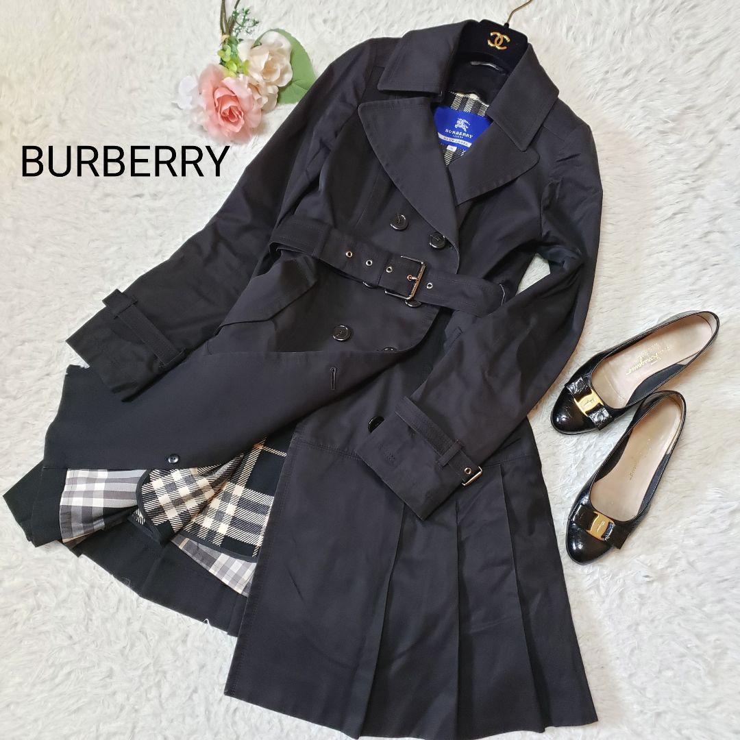 BURBERRY トレンチコート ライナー付き ノバチェック プリーツ M 黒 