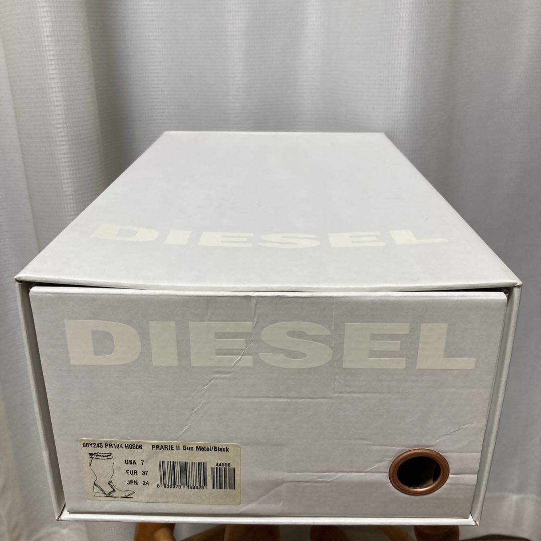 DIESEL黒 レザーと布のロングブーツ ヒール3.5cm - メルカリ