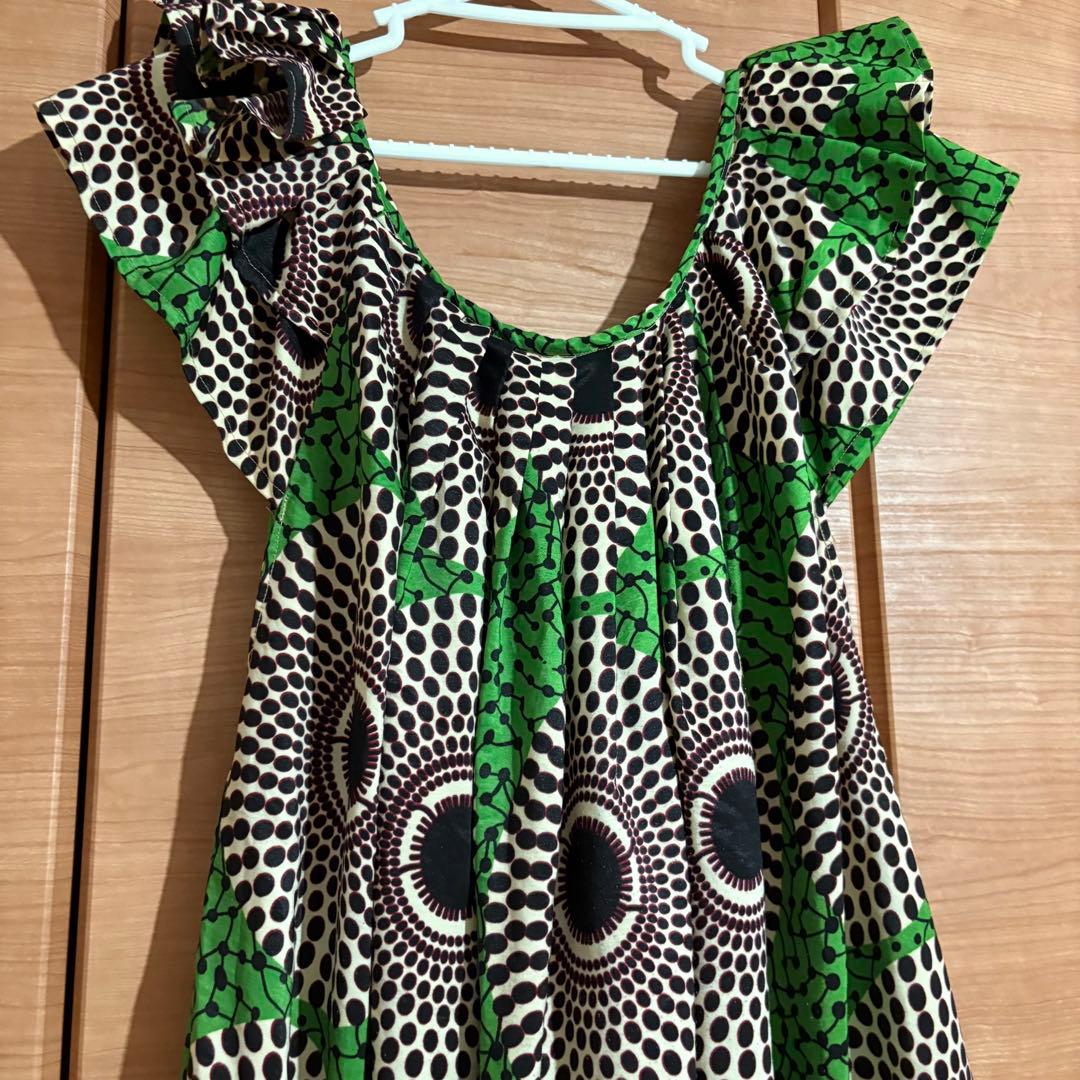 70s 70年代 vintage アフリカン バティック ワンピース 古着 緑