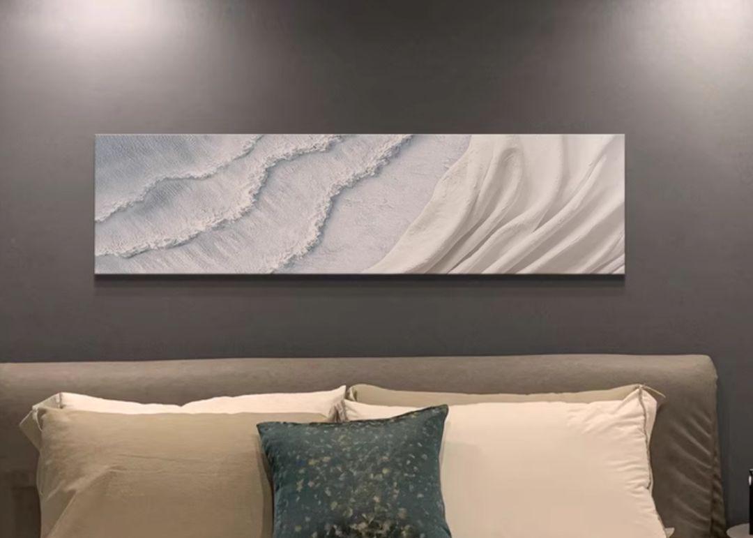 抽象的な海の風景 絵画 横長パネル