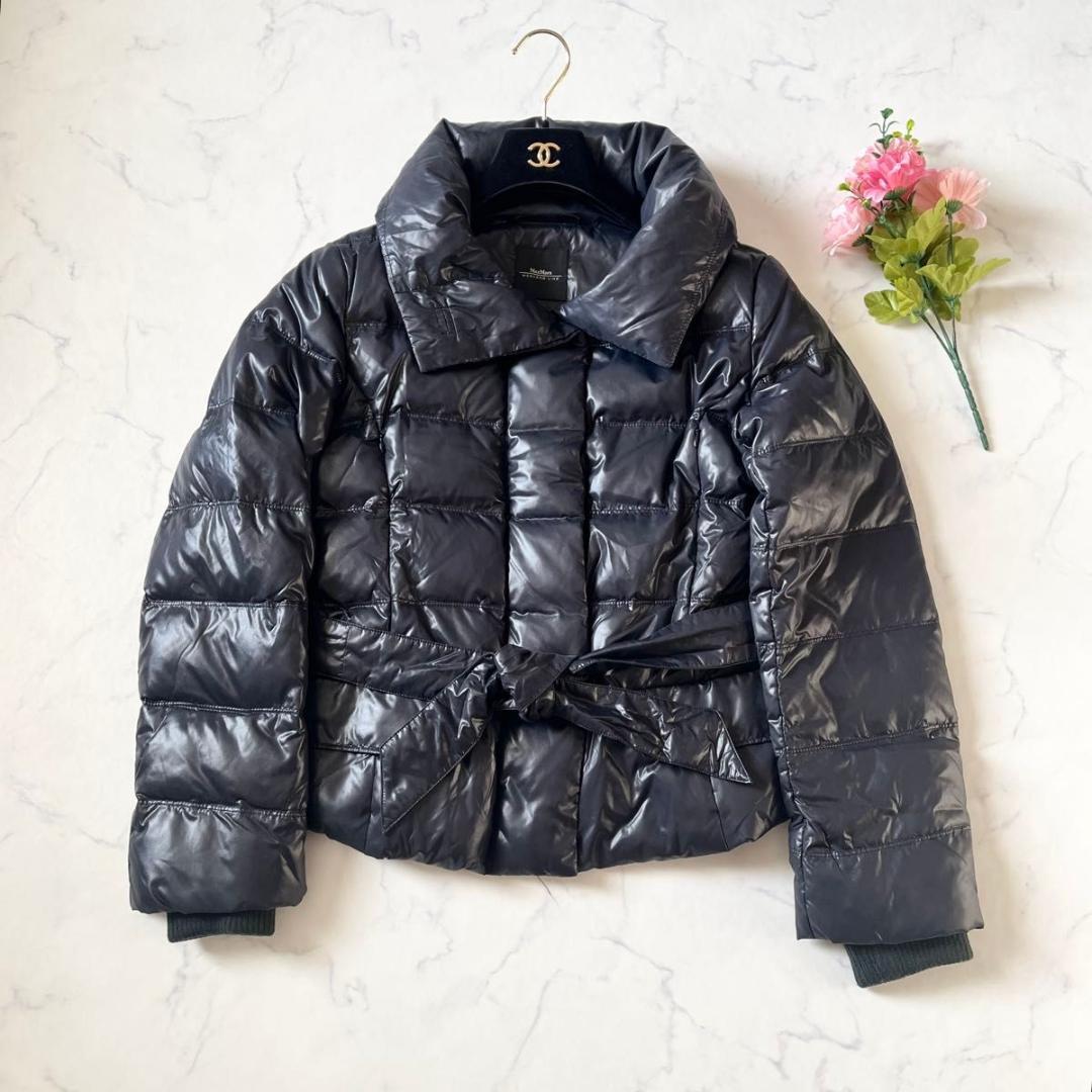 【大きいサイズ】マックスマーラ ダウンジャケット ベルト付 紺 XLサイズ