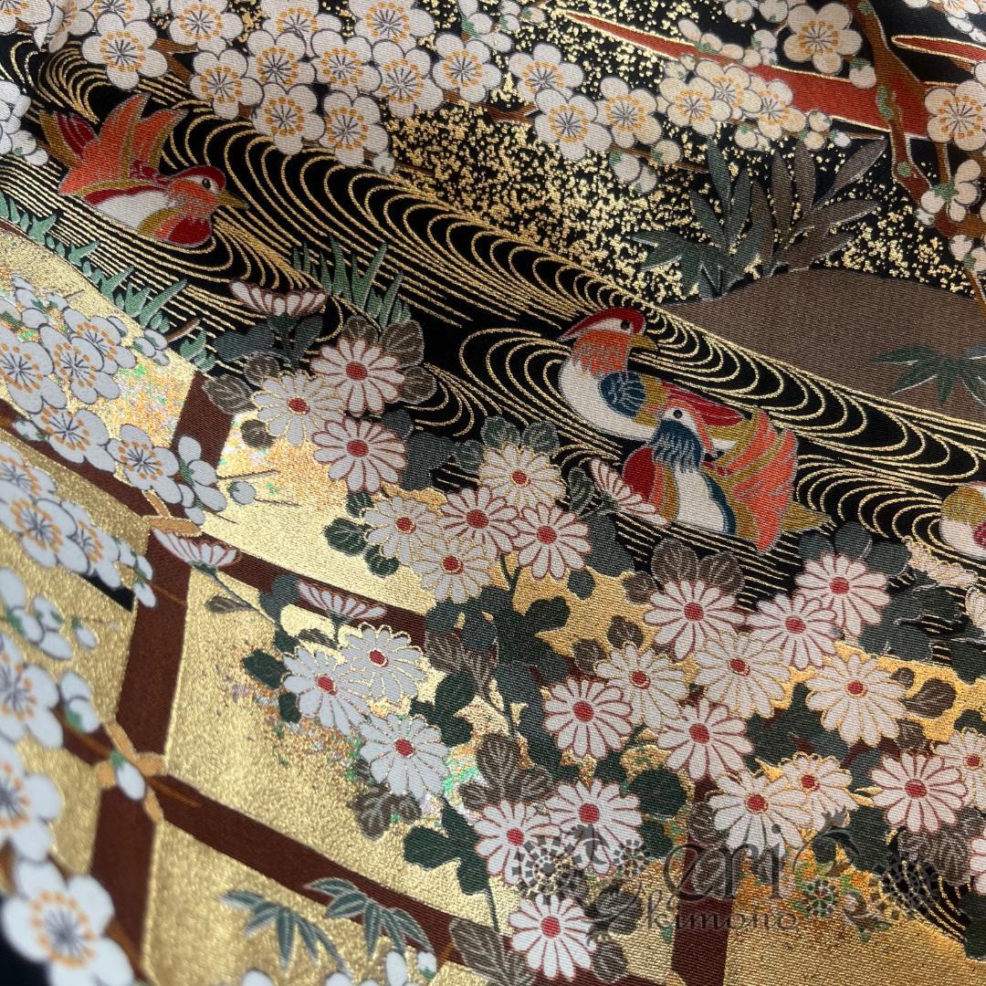 【黒留袖/5つ紋/5点セット】備品　金彩　駒刺繍　四季の花　光琳模様