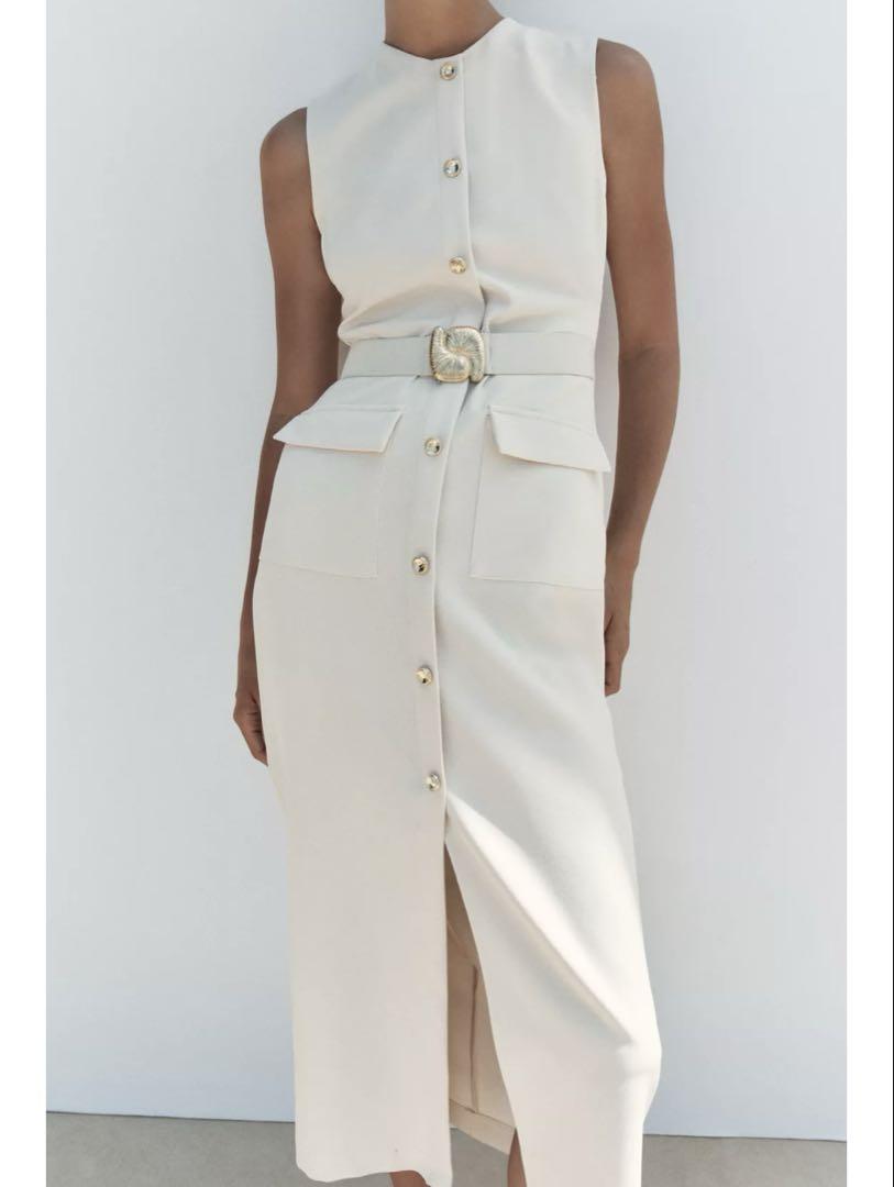 ZARA クレープ素材ベルト付きミディ丈ワンピース
