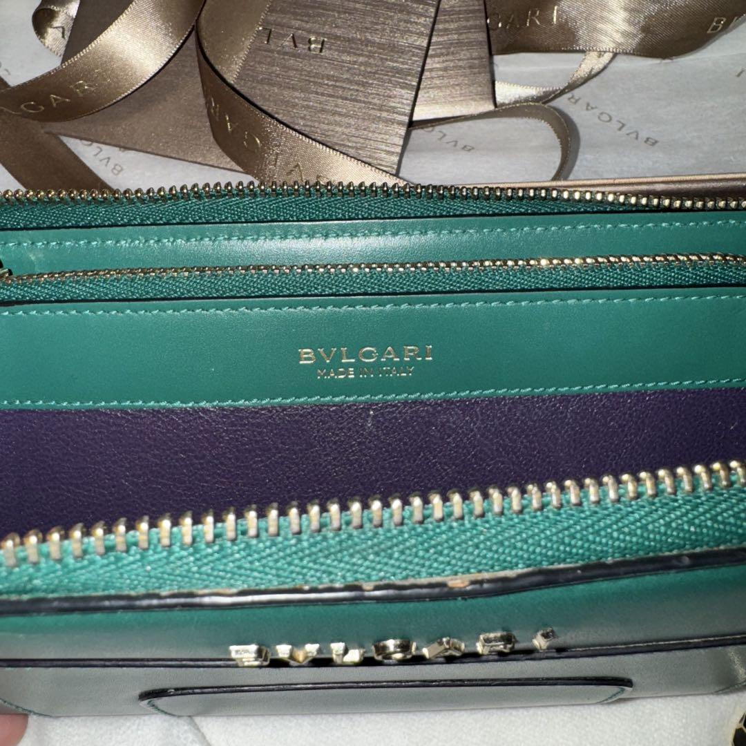 BVLGARI グリーン フォーエバーラウンドファスナー 長財布