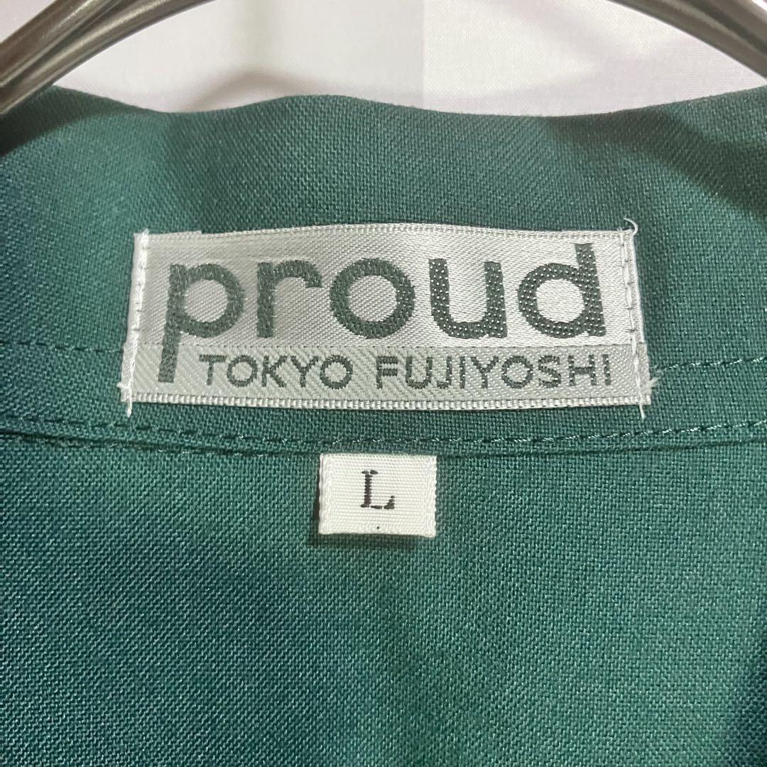 【半袖ワークシャツ/ボーリングシャツ】レーヨン混/両面刺繍/モスグリーン/美品L
