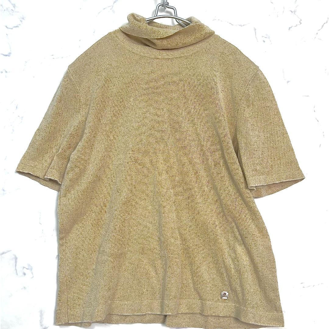 レオナール カシミヤシルク ラメニットセーター ロゴプレート XL B1016