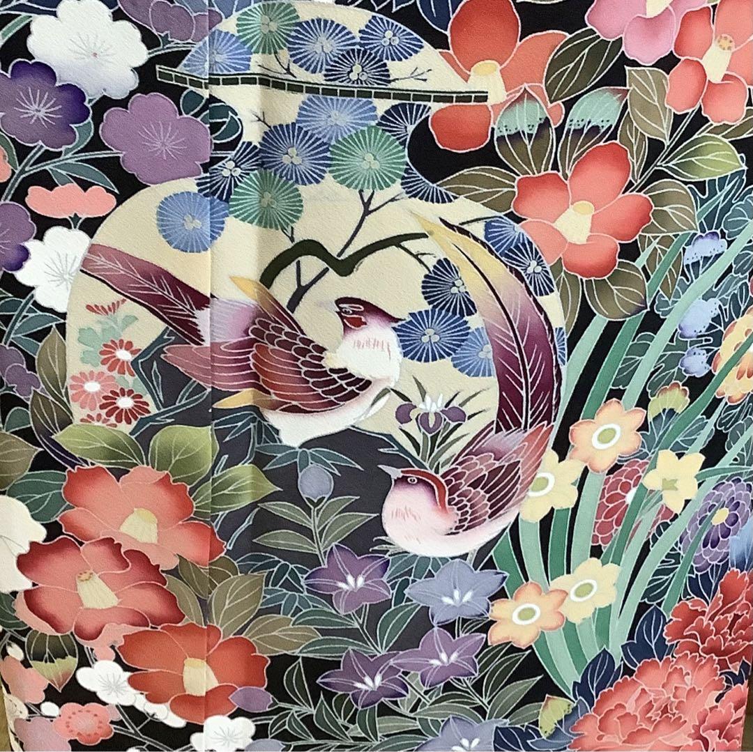 新品正絹黒留袖　友禅作家物　休み鳥飛鶴陶器草花文( 訪問着、紬、袋帯なども出品)