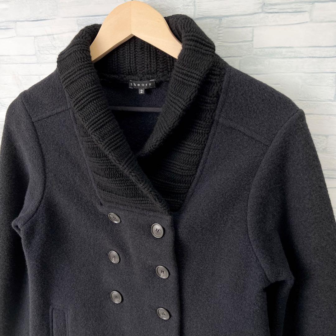 theory⭐️ピーコート、カシミヤ100%ニット部、アンゴラ混、黒、サイズ2
