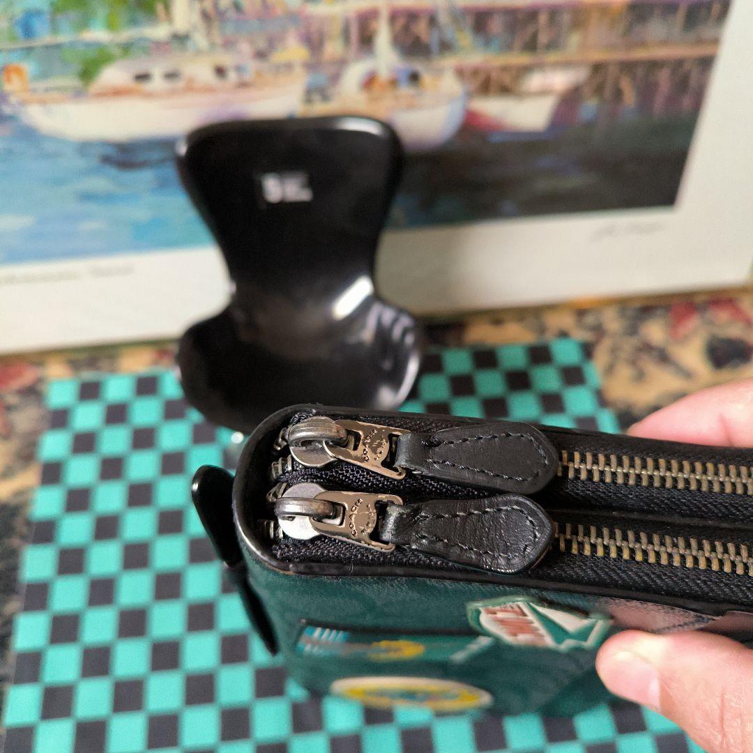 COACH コーチオーガナイザーステッカー付き長財布 黒ダブル