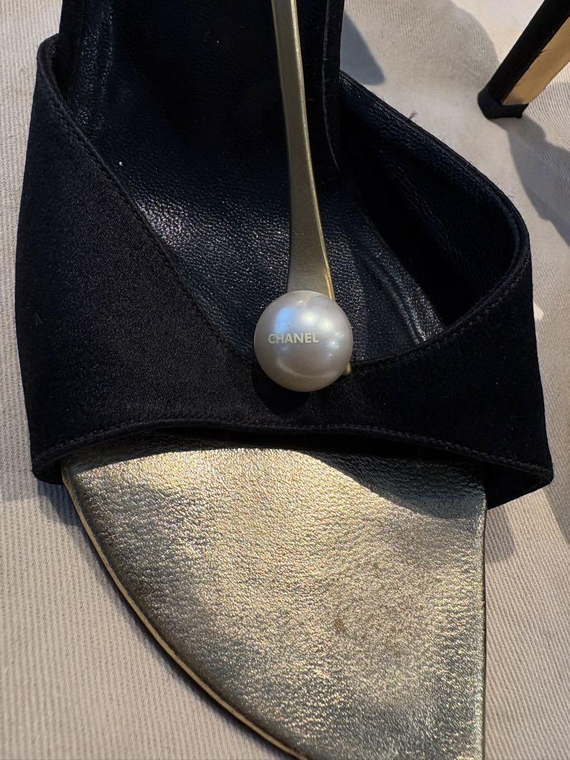 CHANEL パール装飾 サンダル 黒/金ブランド 品 通販
