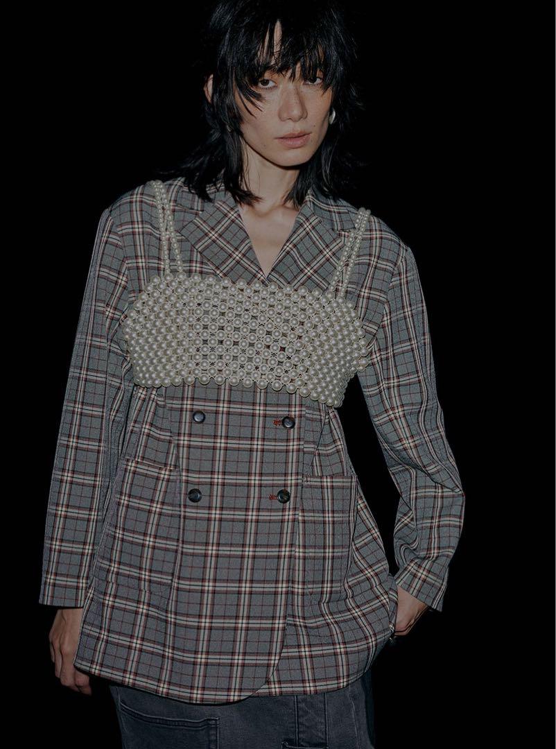 Ameri NOTCHED LAPEL CHECK DOUBLE JACKET
