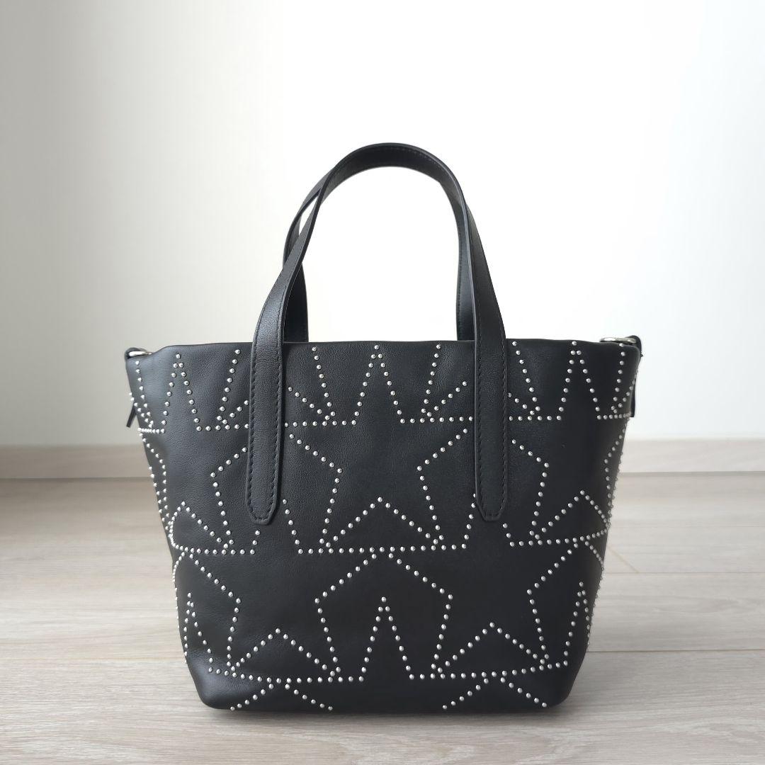極美品 ジミーチュウ スタースタッズ ボストンバッグ 2way レザー ブラック 極美品 ジミーチュウ スタースタッズ ボストンバッグ 2way