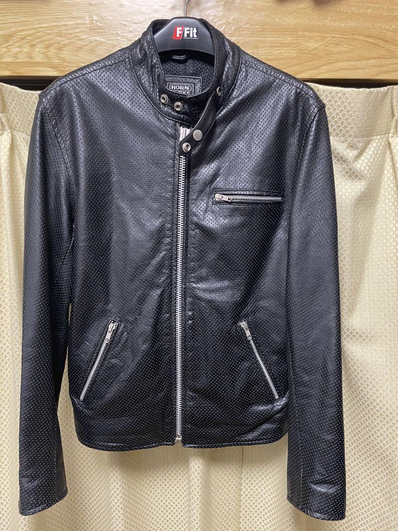 最新 美品HORN WORKS黒メッシュパンチングレザーシングルライダース ジャケット・アウター